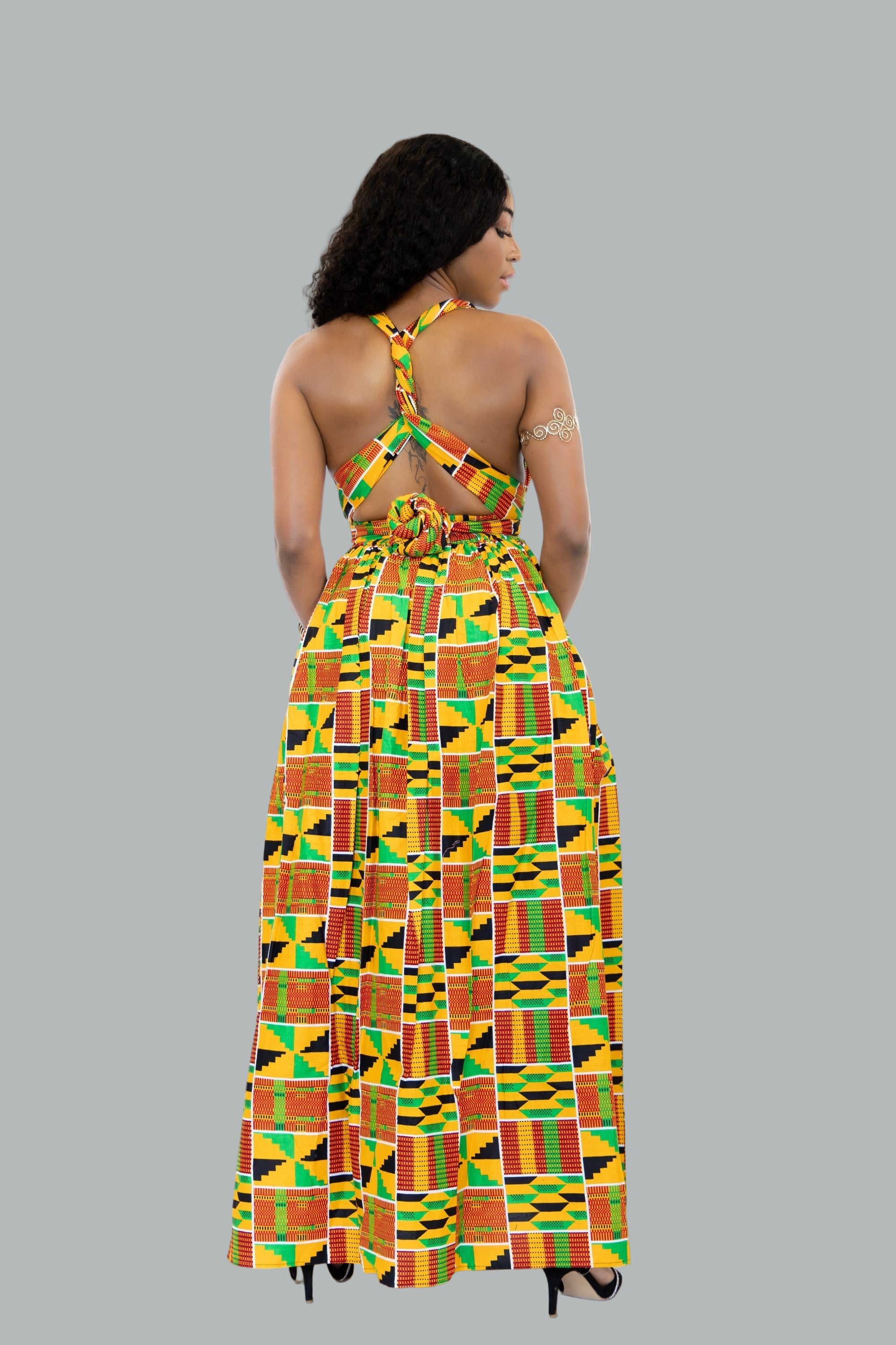 African Print Kente Orange / green Infinity Multiway Maxi Dress