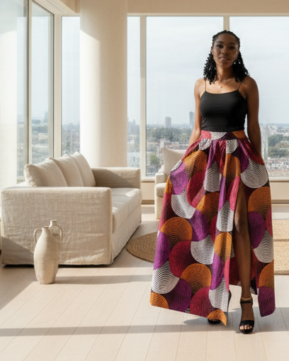 Woman standing in a modern living room with large windows